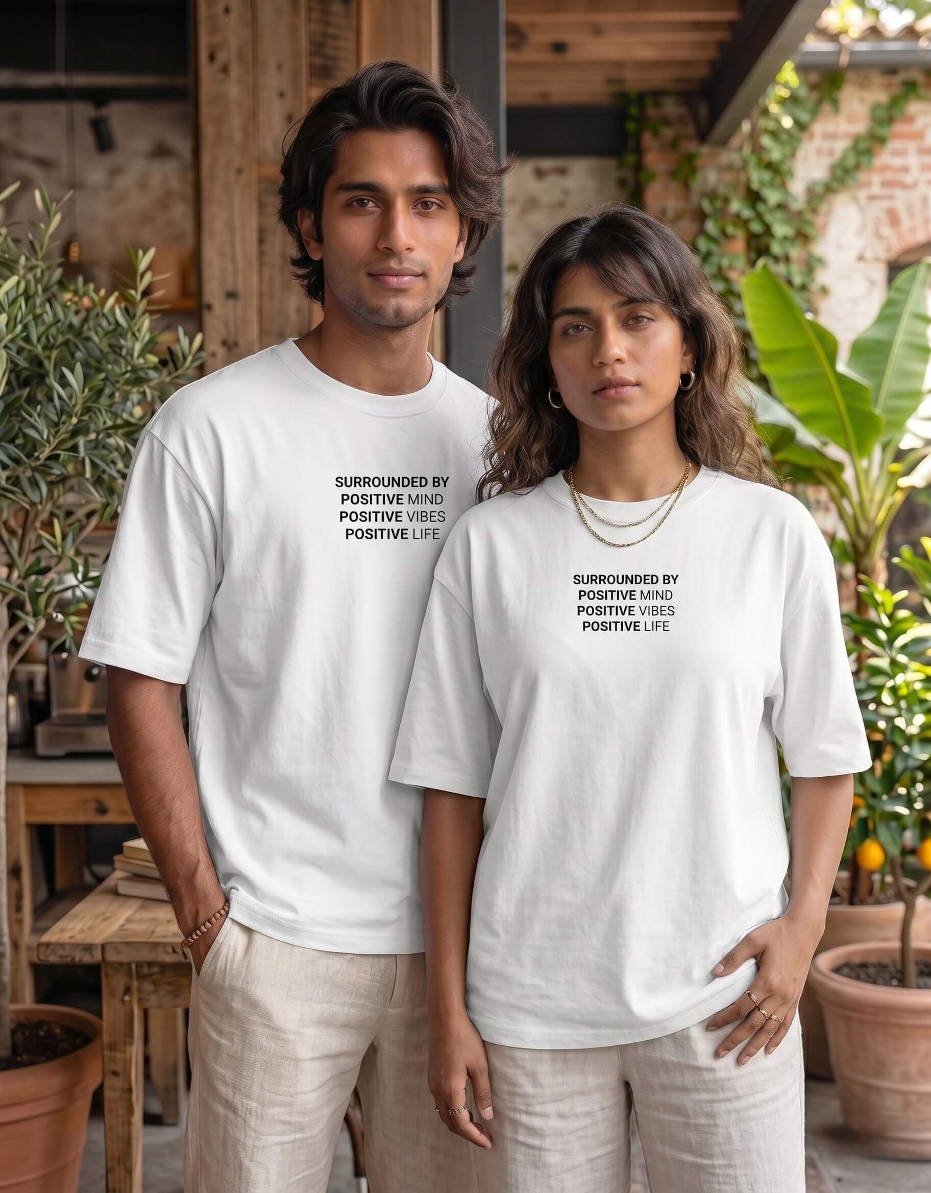 Heavyweight Positive Vibes Oversized Tee For Unisex White
