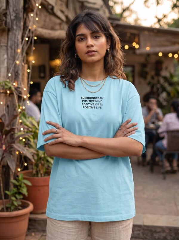 Heavyweight Positive Vibes Oversized Tee For Women Baby Blue