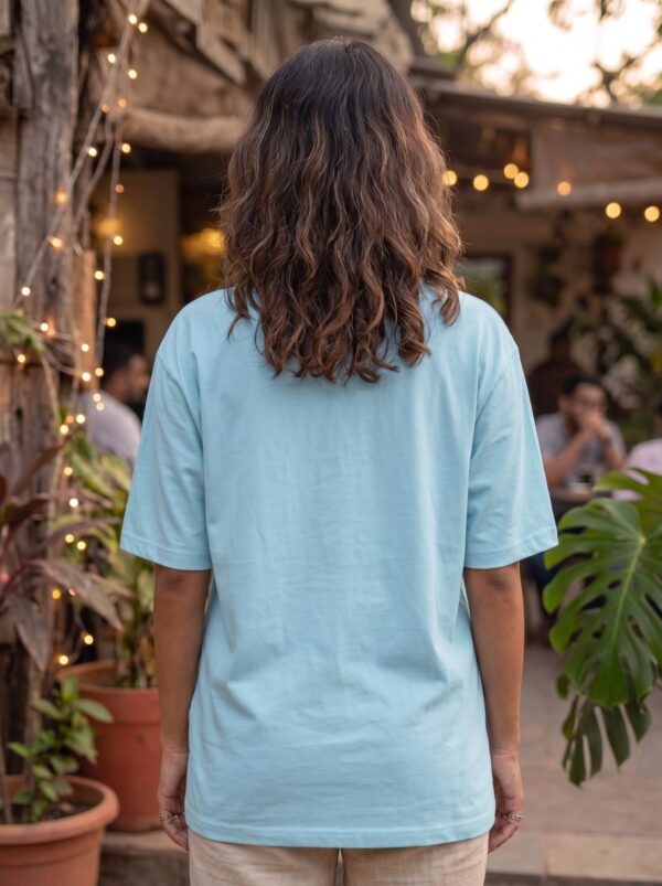 Heavyweight Positive Vibes Oversized Tee For Women Baby Blue Back