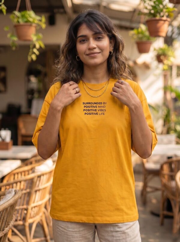 Heavyweight Positive Vibes Oversized Tee For Women Golden Yellow