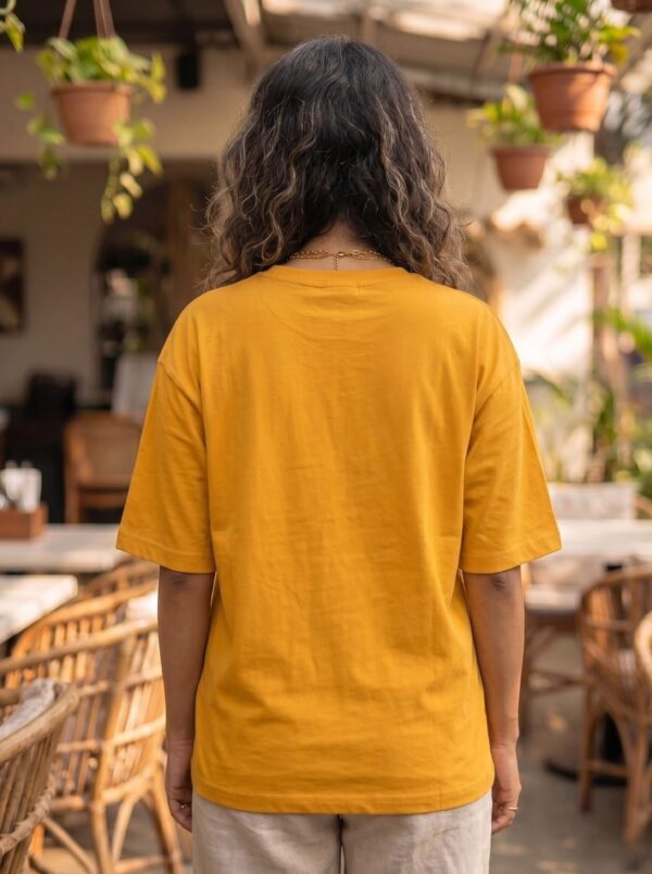 Heavyweight Positive Vibes Oversized Tee For Women Golden Yellow Back