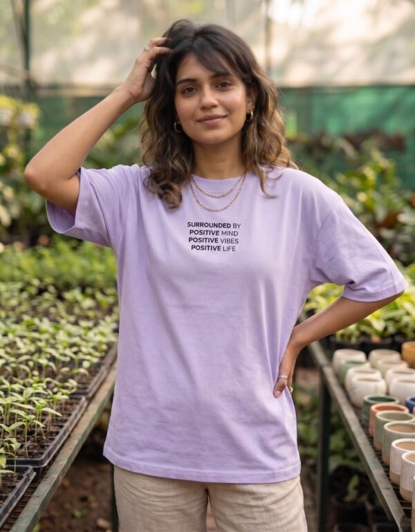 Heavyweight Positive Vibes Oversized Tee For Women Lavender