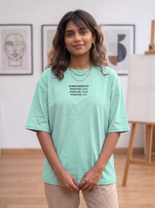 Heavyweight Positive Vibes Oversized Tee For Women Mint