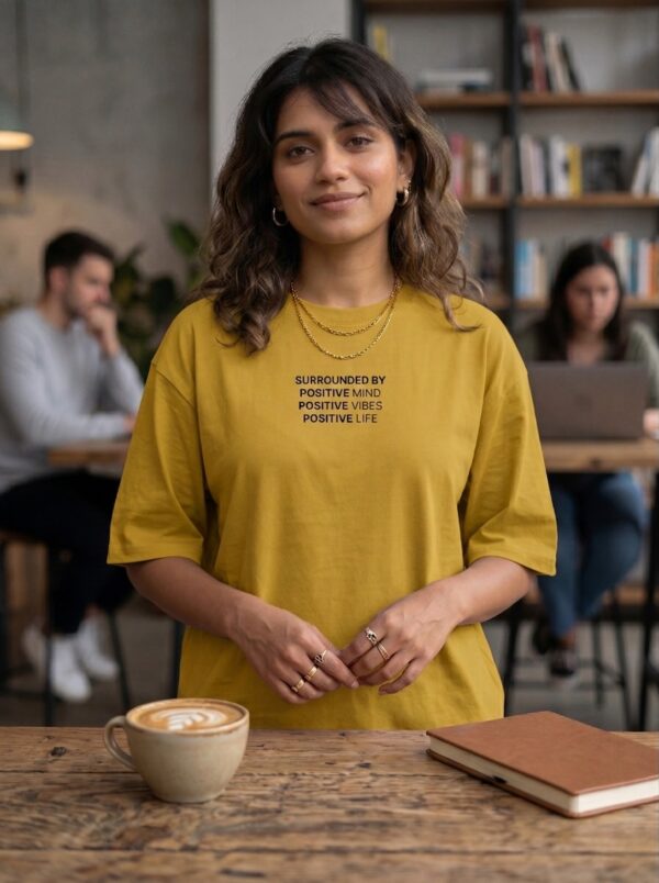 Heavyweight Positive Vibes Oversized Tee For Women Mustrad Yellow