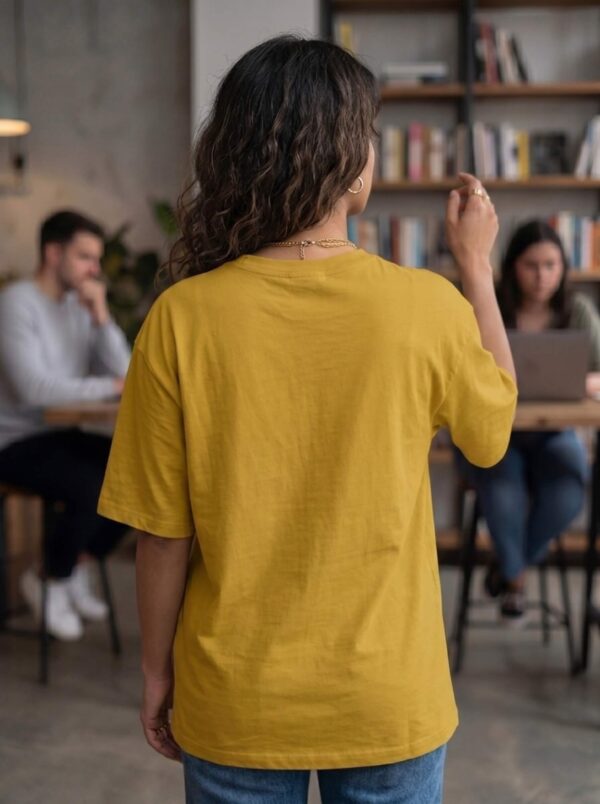 Heavyweight Positive Vibes Oversized Tee For Women Mustrad Yellow Back