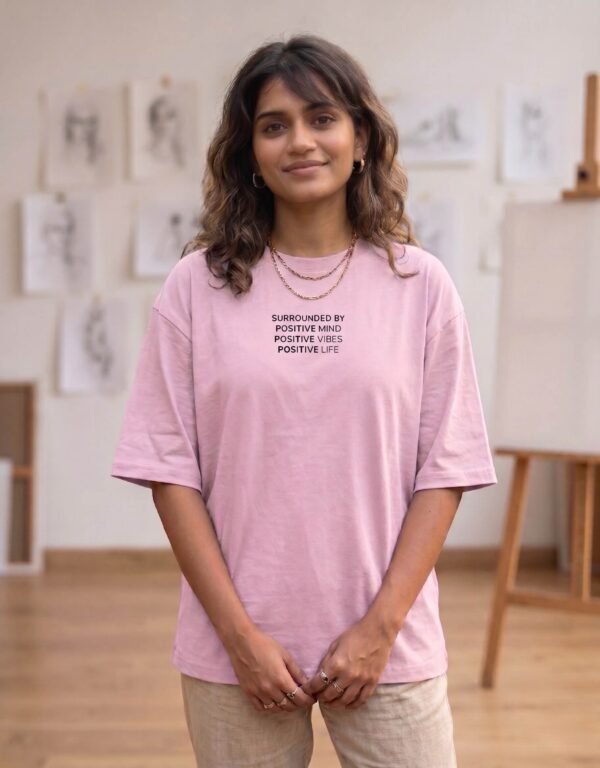 Heavyweight Positive Vibes Oversized Tee For Women Pink