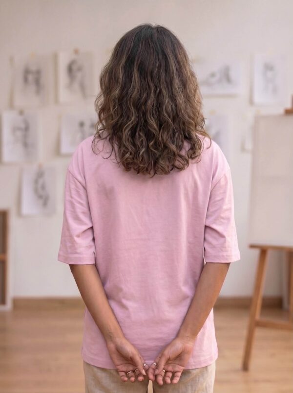 Heavyweight Positive Vibes Oversized Tee For Women Pink Back