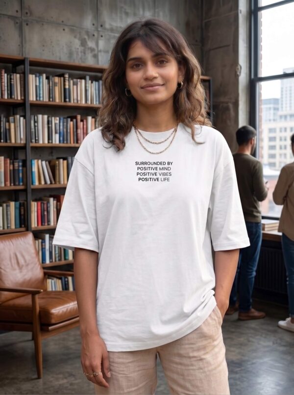 Heavyweight Positive Vibes Oversized Tee For Women White