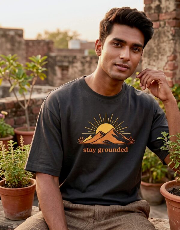 Heavyweight Stay Grounded Oversized Tee For Men In Black