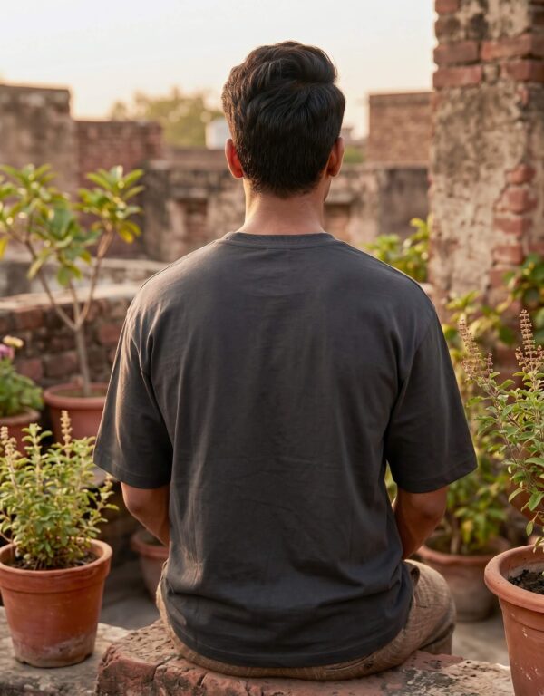 Heavyweight Stay Grounded Oversized Tee For Men In Black Back