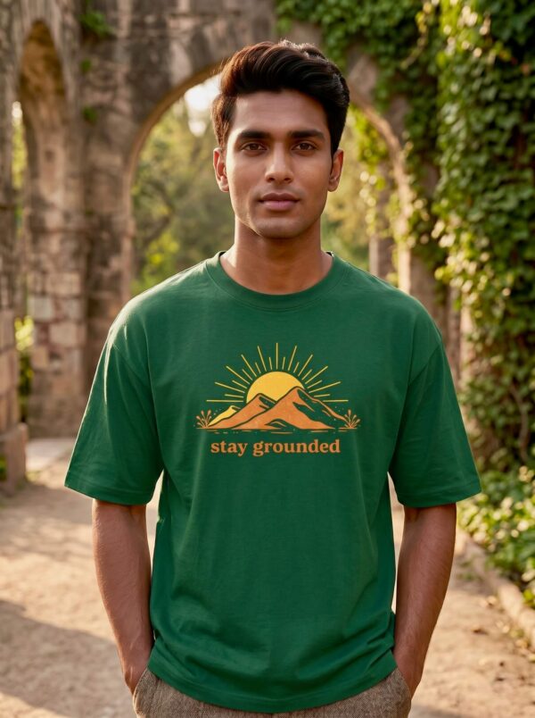 Heavyweight Stay Grounded Oversized Tee For Men In Bottle Green