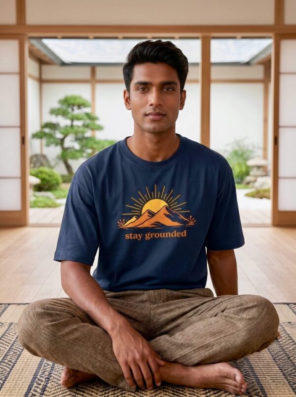 Heavyweight Stay Grounded Oversized Tee For Men In Navy Blue