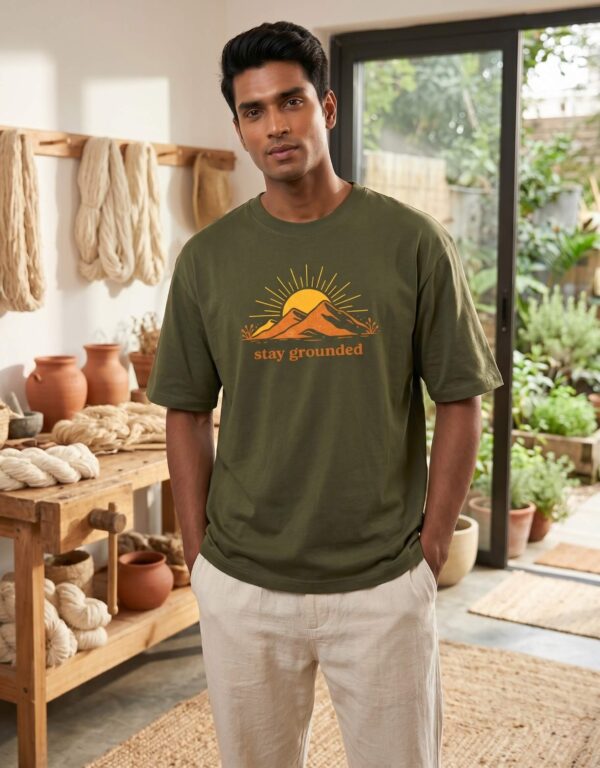Heavyweight Stay Grounded Oversized Tee For Men In Olive Green