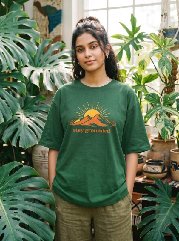 Heavyweight Stay Grounded Oversized Tee For Women In Bottle Green