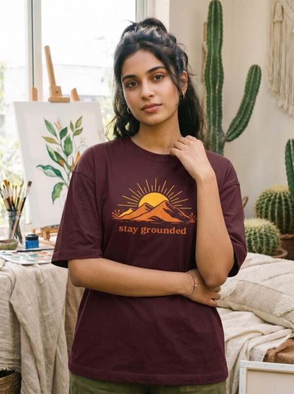 Heavyweight Stay Grounded Oversized Tee For Women In Maroon