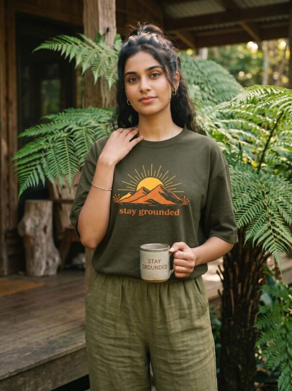Heavyweight Stay Grounded Oversized Tee For Women In Olive Green
