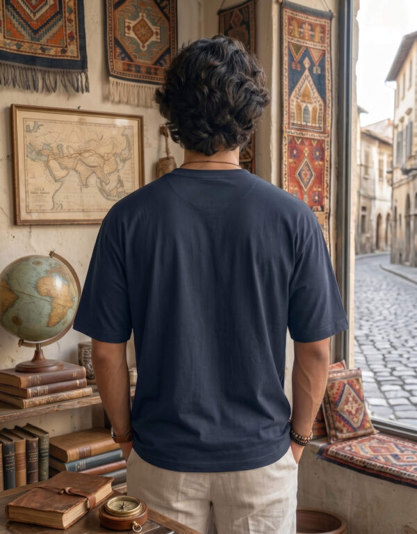 Nomad Minimalist Streetwear T-Shirt For Men In Navy Blue Back