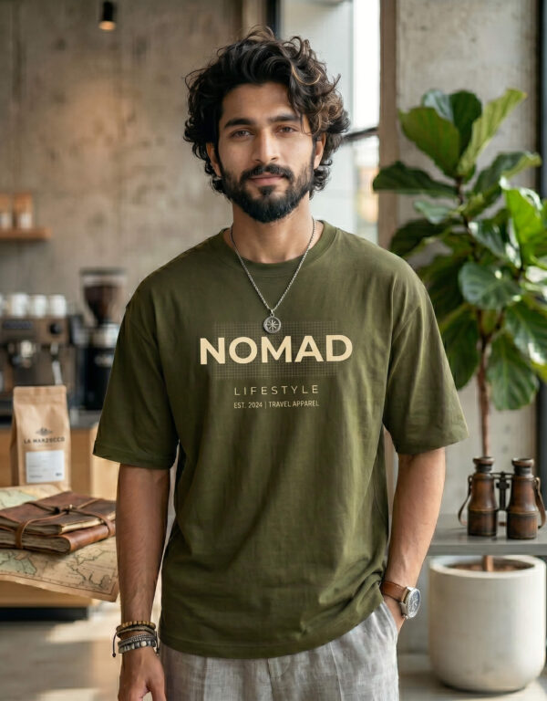 Nomad Minimalist Streetwear T-Shirt For Men In Olive Green