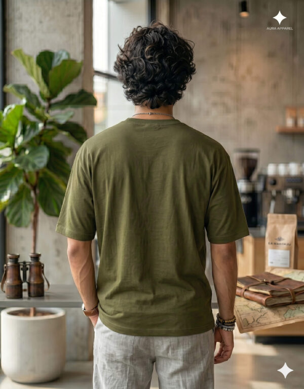 Nomad Minimalist Streetwear T-Shirt For Men In Olive Green Back