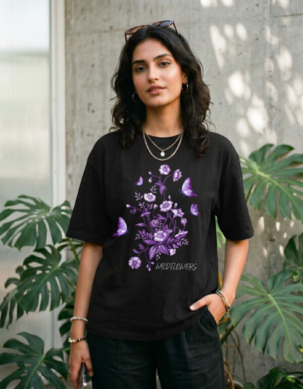 Wildflowers Minimalist Oversized Heavyweight T-Shirt For Women In Black