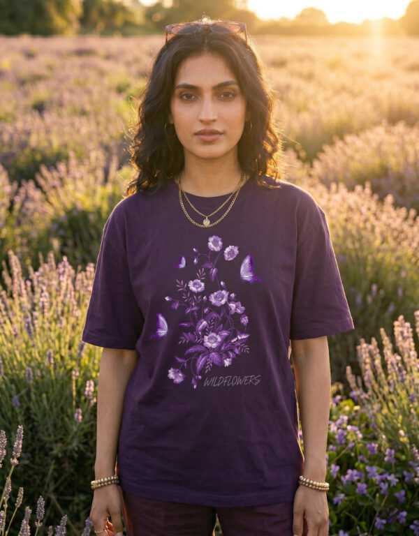 Wildflowers Minimalist Oversized Heavyweight T-Shirt For Women In Purple