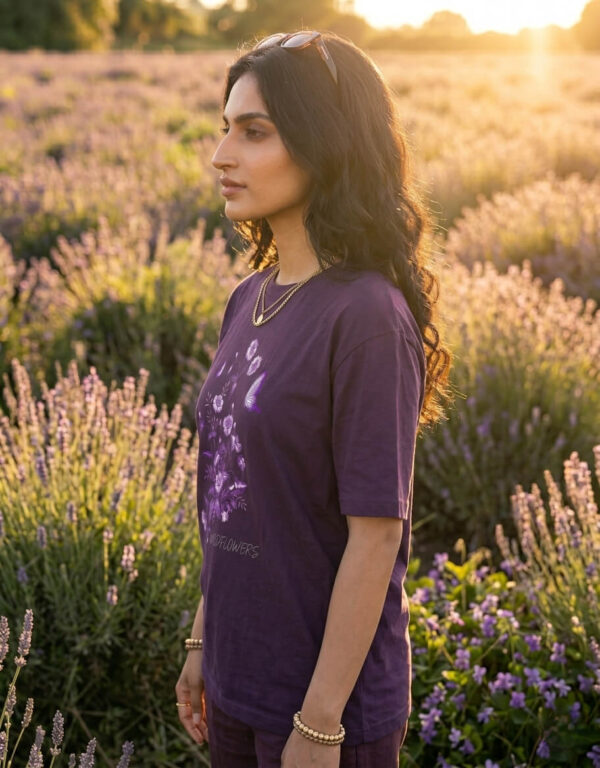 Wildflowers Minimalist Oversized Heavyweight T-Shirt For Women In Purple Left