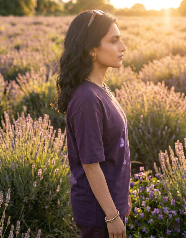 Wildflowers Minimalist Oversized Heavyweight T-Shirt For Women In Purple Right