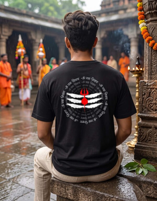 Sacred Mahadev Trishul Graphic Tee For Men In Black Back