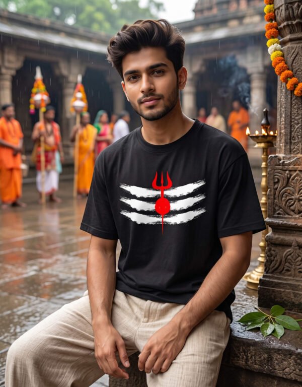 Sacred Mahadev Trishul Graphic Tee For Men In Black Front