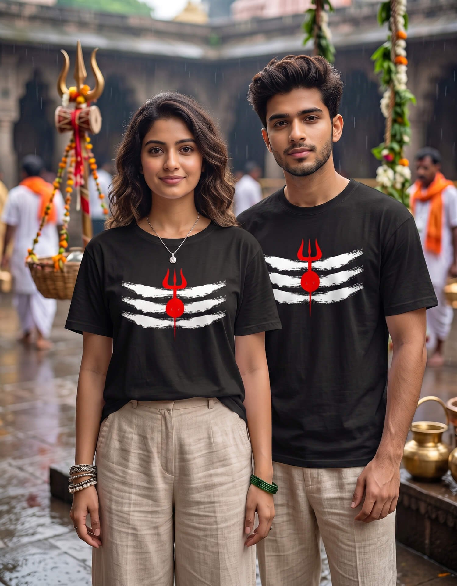 Sacred Mahadev Trishul Graphic Tee For Unisex In Black